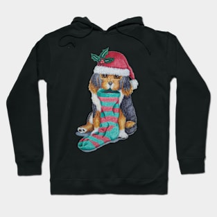 cute black and brown puppy dressed for christmas Hoodie